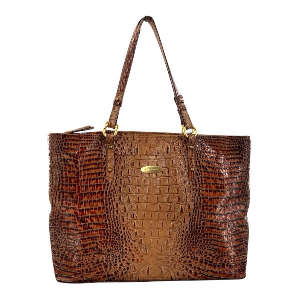 Brahmin "Arno" Tote and "Melanie" Bag in Toasted Almond Croc Embossed Leather